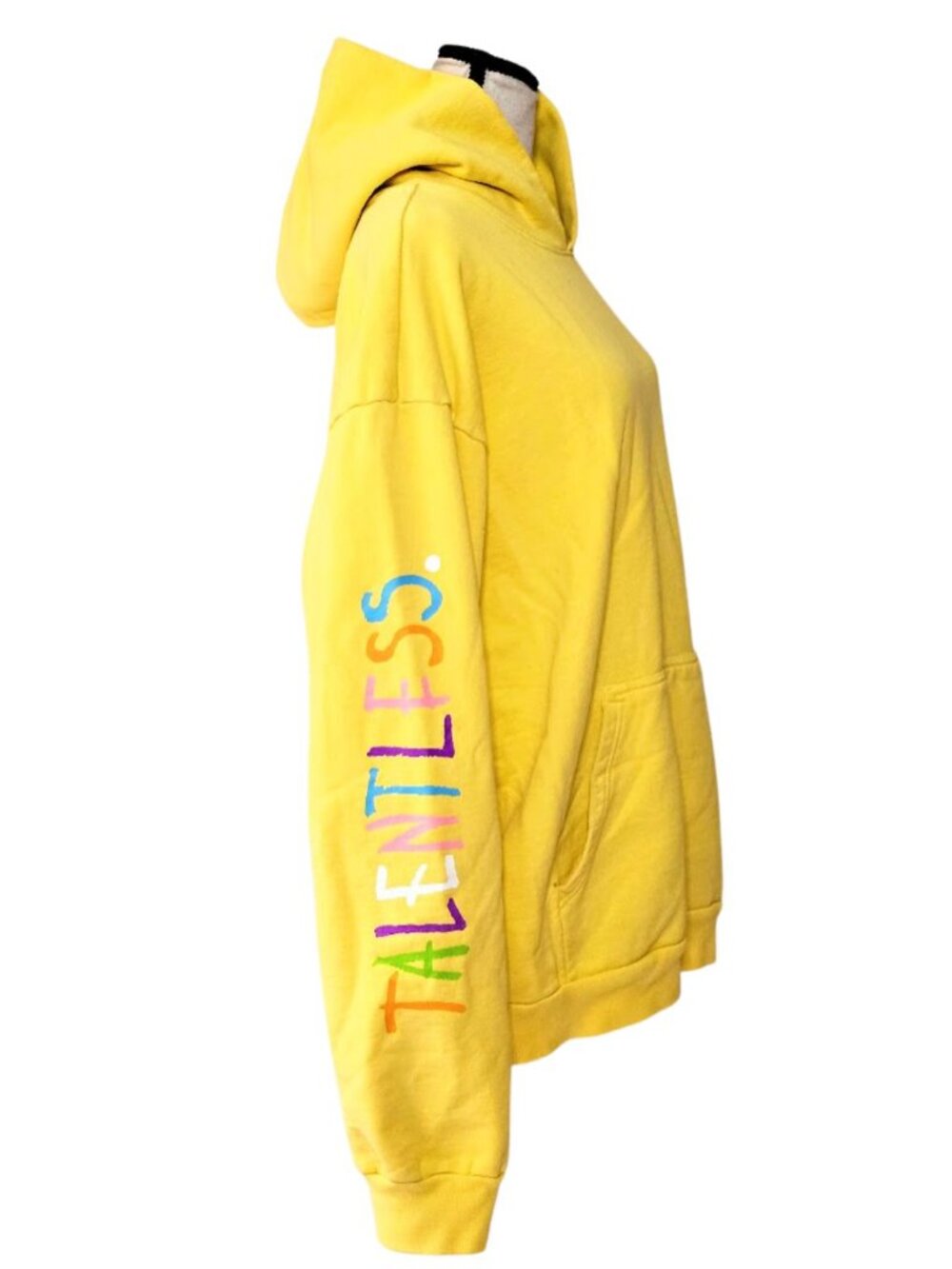 Talentless Heavyweight Fleece Hoodie Size M Yellow Crayon Spellout